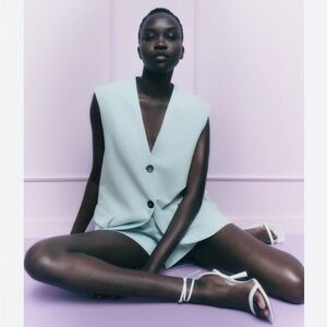 Zara waistcoat vest jacket green lined one button women Size Xs